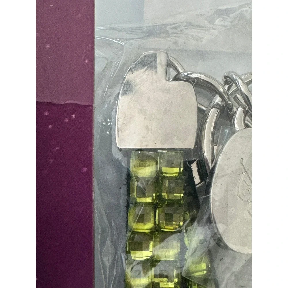 Bling Bling Keychain Set 2pc Lime Green‎ Rhinestone Lanyard Silver Tone Hardware